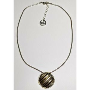 Crown Trifari Silver & Gold Tone Round Pendant Necklace